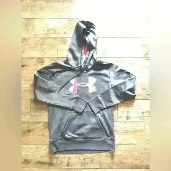 Under armour dark gray hoodie with pink logo women Medium - Picture 2 of 8